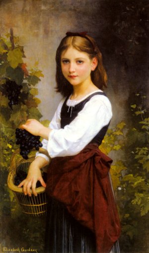 A Young Girl Holding a Basket of Grapes by Elizabeth Jane Gardner Bouguereau Oil Painting