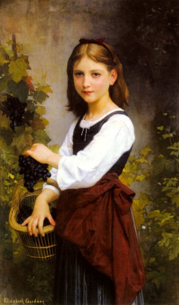 A Young Girl Holding a Basket of Grapes by Elizabeth Jane Gardner Bouguereau - Hand-Painted Oil Painting Reproduction
