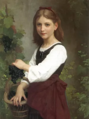 Young Girl Holding a Basket of Grapes by Elizabeth Jane Gardner Bouguereau - Oil Painting Reproduction