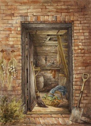 Brick Wall with Open Door and Shovel by Elizabeth Murray Oil Painting