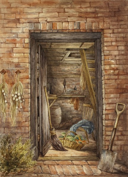 Brick Wall with Open Door and Shovel  by Elizabeth Murray - Hand-Painted Oil Painting Reproduction