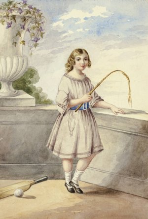 Young Girl with Crop and Cricket Bat by Elizabeth Murray Oil Painting