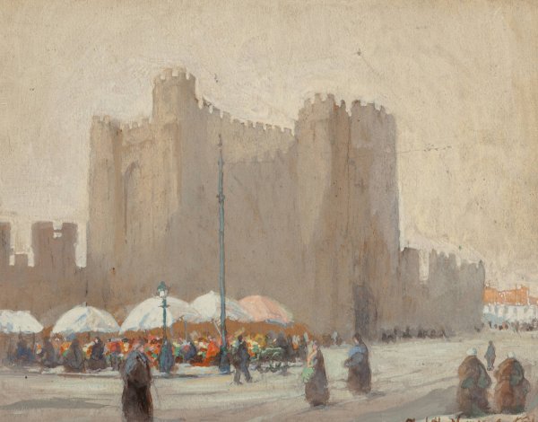 Main Product Photo of Belgian Flower Vendors, Gravensteen Castle, Gent, Belgium  Painting by Elizabeth Nourse