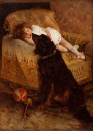 Sleeping Child with Dog by Elizabeth Strong Oil Painting