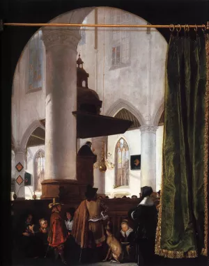 A Sermon in the Oude Kerk, Delft by Emanuel De Witte Oil Painting