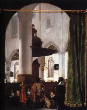 A Sermon in the Oude Kerk, Delft Oil painting by Emanuel De Witte