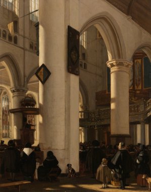 Interior of a Protestant, Gothic Church during a Service by Emanuel De Witte Oil Painting