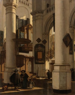 Interior of a Protestant, Gothic Church, with a Gravedigger in the Choir by Emanuel De Witte Oil Painting