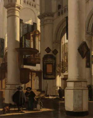 Interior of a Protestant, Gothic Church, with a Gravedigger in the Choir by Emanuel De Witte Oil Painting