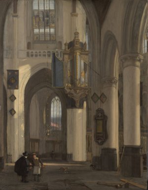 Interior of a Protestant Gothic Church with Motifs from the Oude and Nieuwe Kerk in Amsterdam by Emanuel De Witte Oil Painting