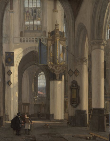 Interior of a Protestant Gothic Church with Motifs from the Oude and Nieuwe Kerk in Amsterdam  by Emanuel De Witte - Hand-Painted Oil Painting Reproduction