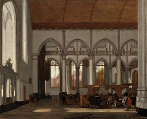 Interior of the Oude Kerk, Amsterdam by Emanuel De Witte Oil Painting