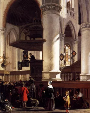 Interior of the Oude Kerk at Delft during a Sermon by Emanuel De Witte Oil Painting