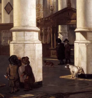 Interior of the Oude Kerk, Delft Detail by Emanuel De Witte Oil Painting