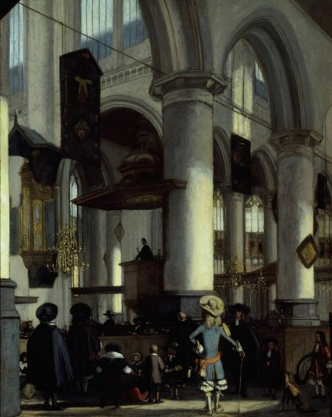 Interior of the Oude Kerk, Delft  by Emanuel De Witte - Hand-Painted Oil Painting Reproduction