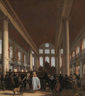 Interior of the Portuguese Synagogue in Amsterdam by Emanuel De Witte Oil Painting