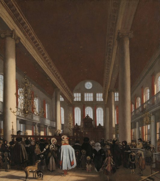 Interior of the Portuguese Synagogue in Amsterdam  by Emanuel De Witte - Hand-Painted Oil Painting Reproduction
