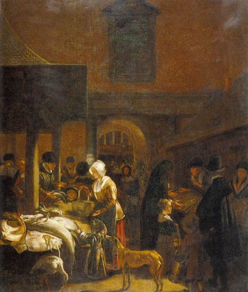 The Old Fish Market on the Dam, Amsterdam by Emanuel De Witte - Hand-Painted Oil Painting Reproduction