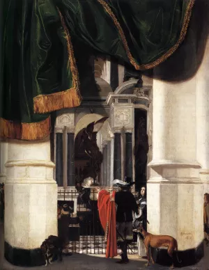 Tomb of William the Silent in the Nieuwe Kerk, Delft, with an Illusionistic Curtain by Emanuel De Witte Oil Painting