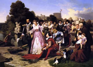 Elizabeth and Raleigh by Emanuel Gottlieb Leutze Oil Painting