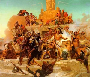 Storming of the Teocalli by Cortez and His Troops by Emanuel Gottlieb Leutze Oil Painting