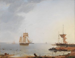 Ships Off the Coast of Zealand. Morning by Emanuel Larsen Oil Painting