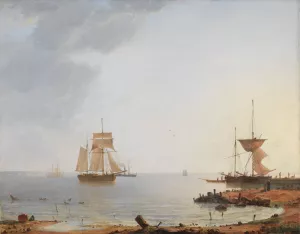 Ships Off the Coast of Zealand. Morning by Emanuel Larsen Oil Painting