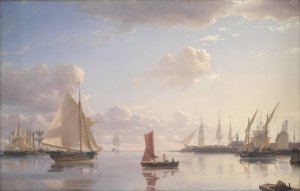 View from Langelinie towards the Royal naval Dockyards at Nyholm, Copenhagen. Morning Light by Emanuel Larsen Oil Painting