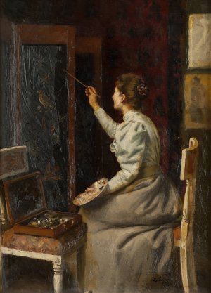 I ateljen by Emanuel Lindgren Oil Painting