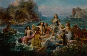 Neptune and the Water Nymphs by Emanuel Oberhauser Oil Painting