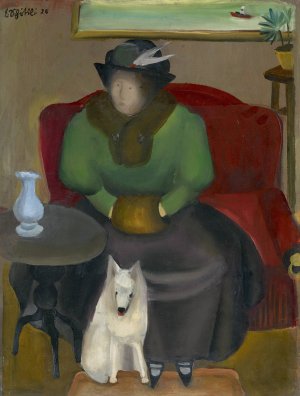Woman in Fur with Dog by Emanuel Schottli Oil Painting