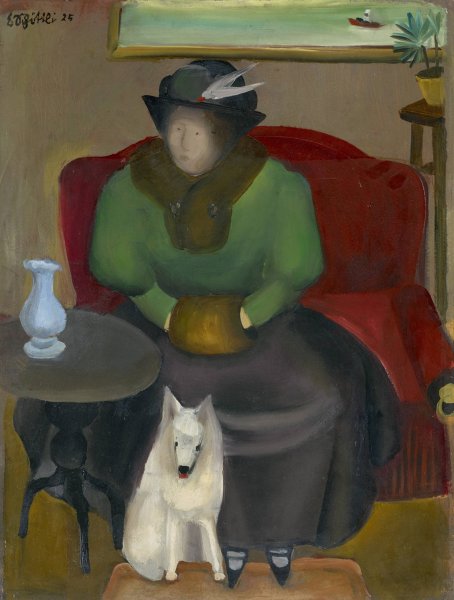 Woman in Fur with Dog  by Emanuel Schottli - Hand-Painted Oil Painting Reproduction