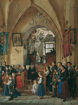Inneres der Pfarrkirche von Aussee by Emanuel Stockler Oil Painting