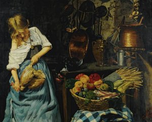 Preparing The Meal by Emanuele Serrano Oil Painting