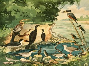 Carara, Mergulhoes, Gaivotas, Trinta-reis, Arirambas by Emil August Goldi Oil Painting