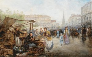 A Market Scene in Vienna by Emil Barbarini Oil Painting