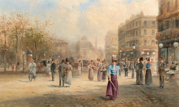 A Scene in Paris by Emil Barbarini - Hand-Painted Oil Painting Reproduction