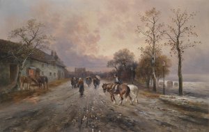 Abendstimmung uber einer Dorflandschaft by Emil Barbarini Oil Painting