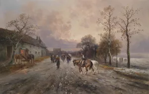 Abendstimmung uber einer Dorflandschaft Oil painting by Emil Barbarini