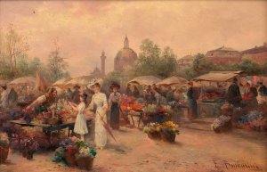 Blumenmarkt am Alten Naschmarkt by Emil Barbarini Oil Painting