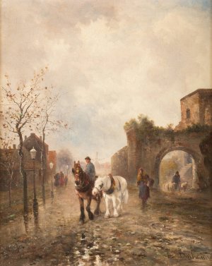 Farmers with cattle by Emil Barbarini Oil Painting
