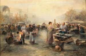 Fish Market by Emil Barbarini Oil Painting