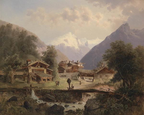 Gebirgsdorf by Emil Barbarini - Hand-Painted Oil Painting Reproduction
