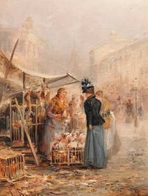 Geflugelmarkt Paris by Emil Barbarini Oil Painting