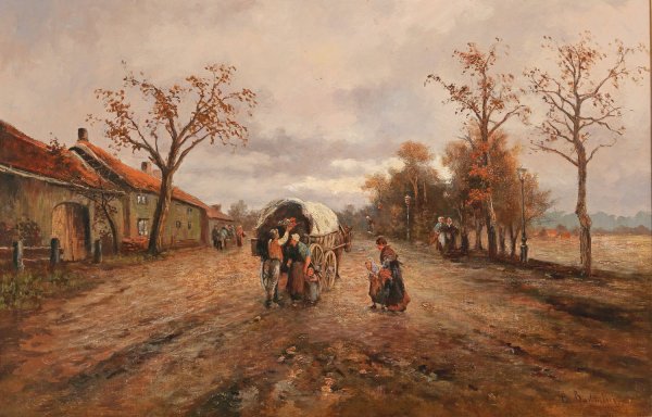 On the Country Road by Emil Barbarini - Hand-Painted Oil Painting Reproduction