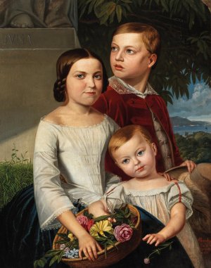Three Siblings, In The Background The Bay Of Rio De Janeiro With The Sugarloaf Mountain by Emil Bauch Oil Painting