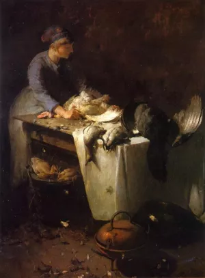 A Young Girl Preparing Poultry by Emil Carlsen Oil Painting