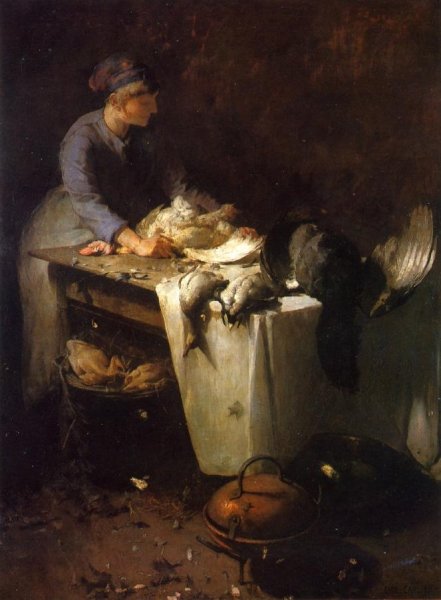 A Young Girl Preparing Poultry by Emil Carlsen - Hand-Painted Oil Painting Reproduction