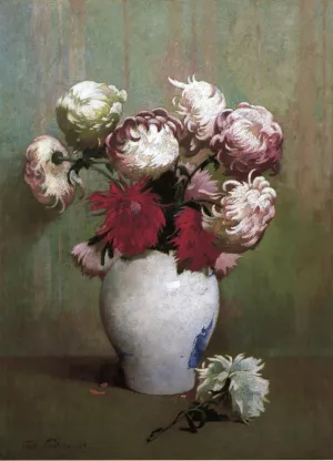Chrysanthemums in a Canton Vase by Emil Carlsen Oil Painting