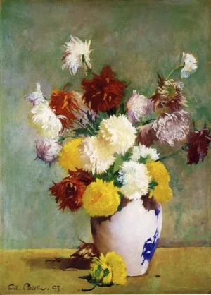 Still Life of Chrysanthemums in a Canton Vase painting by Emil Carlsen